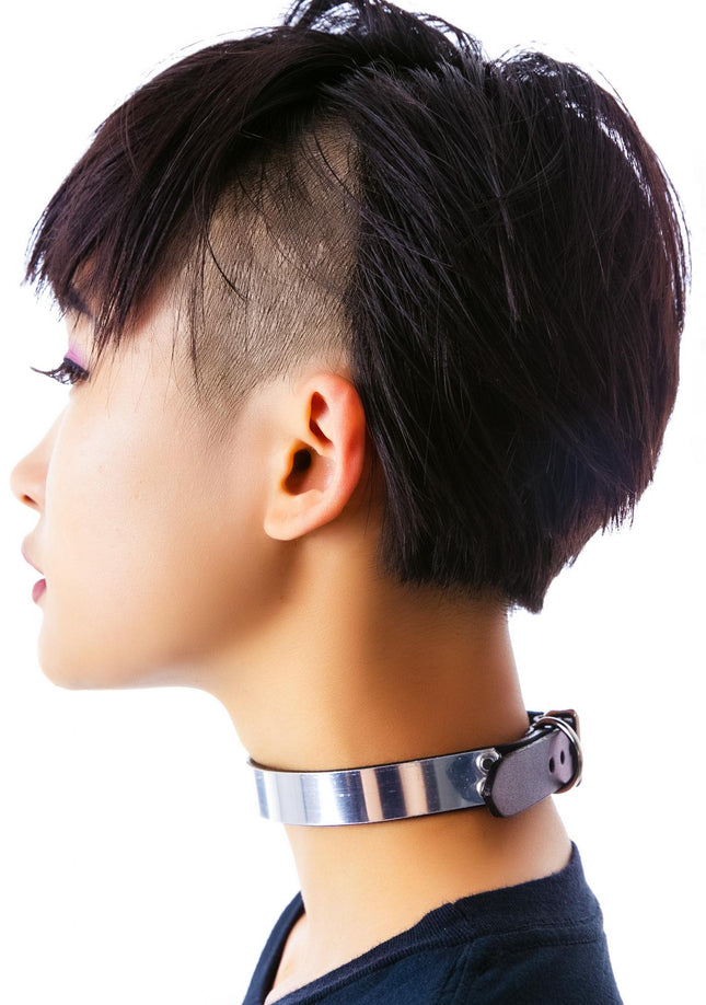 CK138MET  METAL PLACE PLAIN CHOKER LEATHER