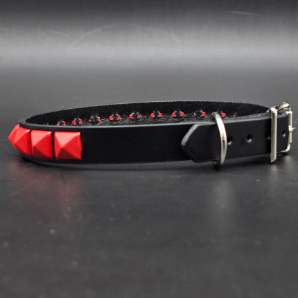 CK140 BLACK LEATHER CHOKER WITH 1 ROW 1/2" PYRAMID STUDS