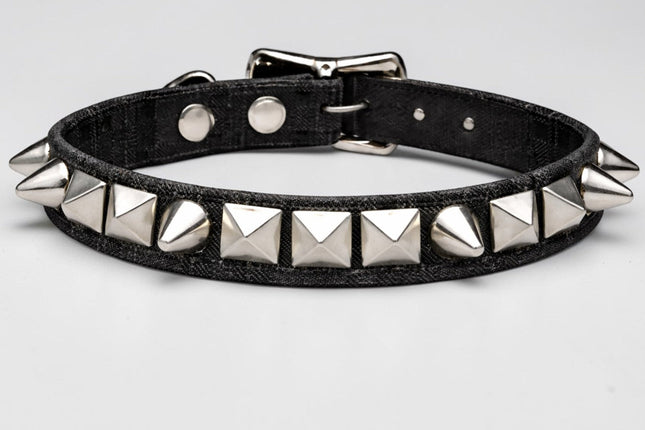 CK140C-BLACK CANVAS 1 ROW STUDDED STUDDED CHOKER