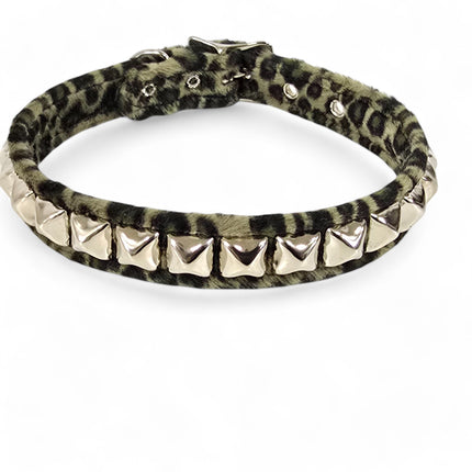 CK140L  FUZZY LEOPARD STUDDED CHOKER