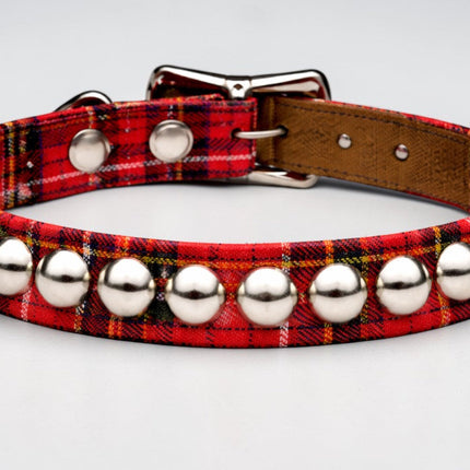 CK140RND-PD PLAID 1 ROW LARGE 1/2" ROUND STUDDED CHOKER