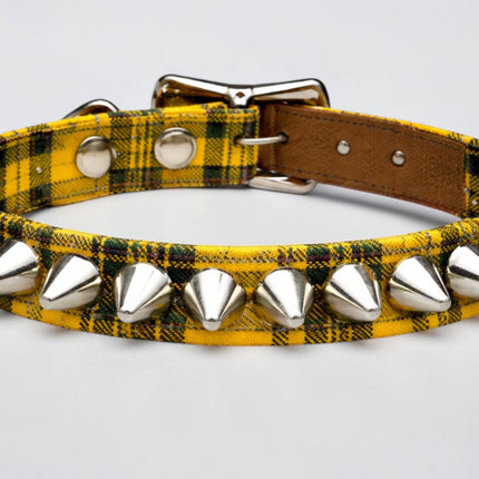CK140UK-PD PLAID 1 ROW TALL UK77 CONE  STUDDED CHOKER