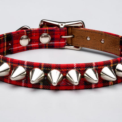 CK140UK-PD PLAID 1 ROW TALL UK77 CONE  STUDDED CHOKER