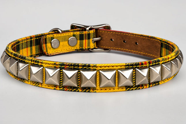 CK140PD PLAID 1 ROW PYRAMID STUDDED CHOKER