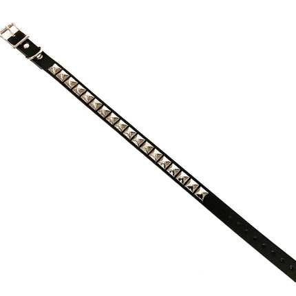 CK140 BLACK LEATHER CHOKER WITH 1 ROW 1/2" PYRAMID STUDS