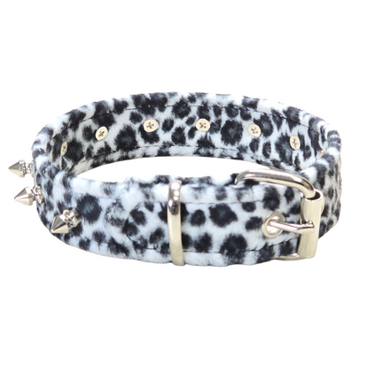 CK148LEOPARD  1 1/4" WIDE FUZZY LEOPARD  1" SPIKE CHOKER HANDMADE IN USA