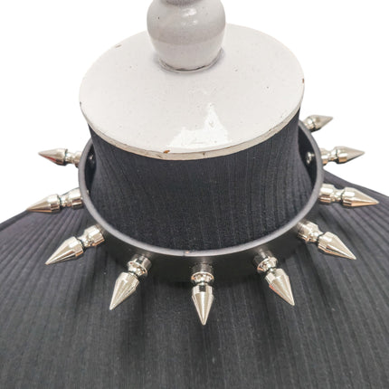CK149 3/4" BLACK LEATHER CHOKER WITH 1" SPIKES