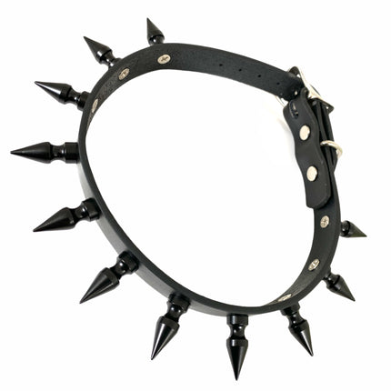 CK149 3/4" BLACK LEATHER CHOKER WITH 1" SPIKES
