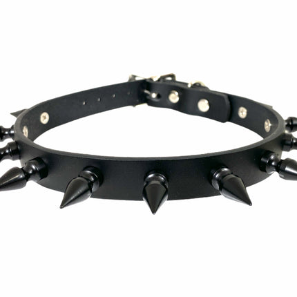 CK149 3/4" BLACK LEATHER CHOKER WITH 1" SPIKES