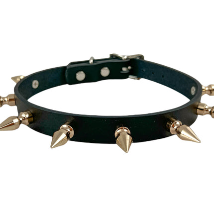 CK149 3/4" BLACK LEATHER CHOKER WITH 1" SPIKES