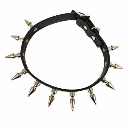 CK149 3/4" BLACK LEATHER CHOKER WITH 1" SPIKES