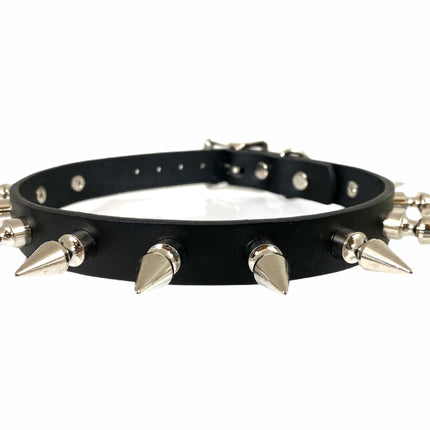 CK149 3/4" BLACK LEATHER CHOKER WITH 1" SPIKES
