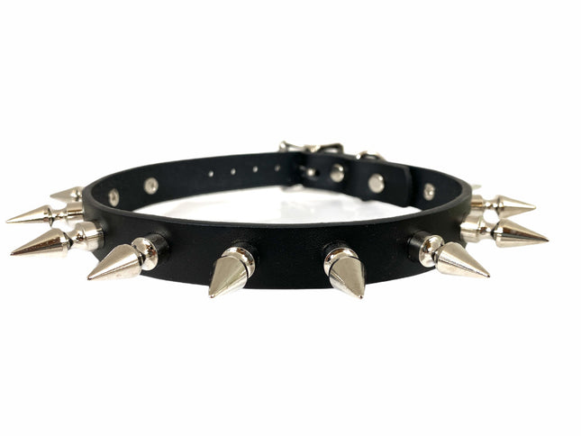 CK149 3/4" BLACK LEATHER CHOKER WITH 1" SPIKES