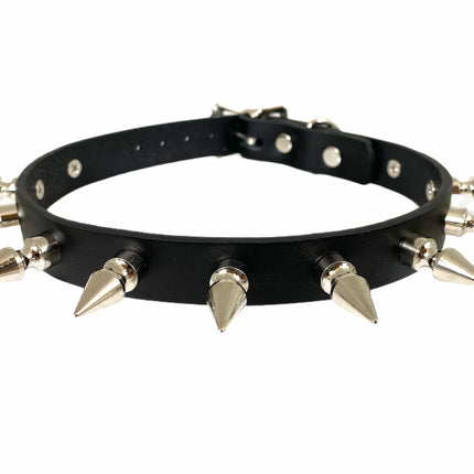 CK149 3/4" BLACK LEATHER CHOKER WITH 1" SPIKES