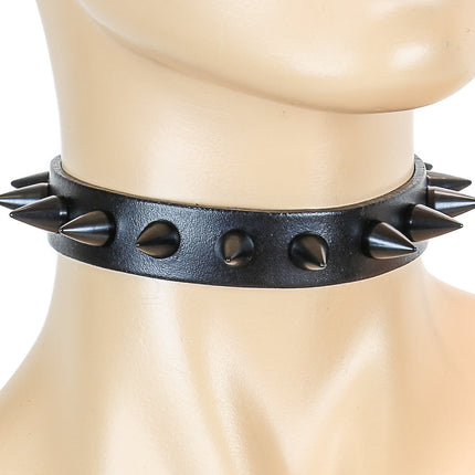 CK167 3/4" BLACK LEATHER SMALL CONE SPIKES CHOKER
