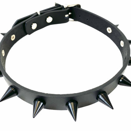 CK167 3/4" BLACK LEATHER SMALL CONE SPIKES CHOKER