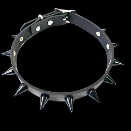 CK167 3/4" BLACK LEATHER SMALL CONE SPIKES CHOKER