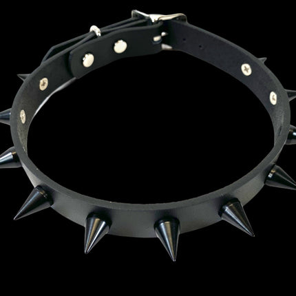 CK167 3/4" BLACK LEATHER SMALL CONE SPIKES CHOKER