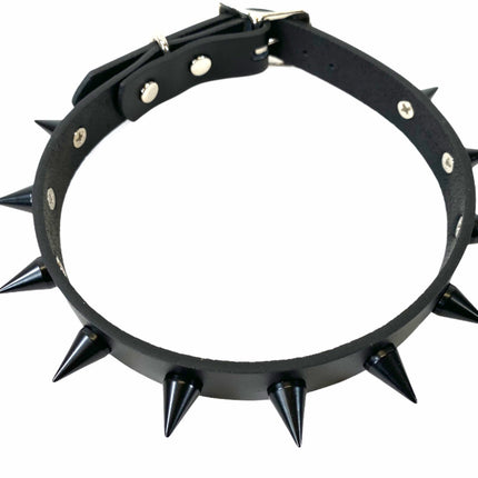 CK167 3/4" BLACK LEATHER SMALL CONE SPIKES CHOKER