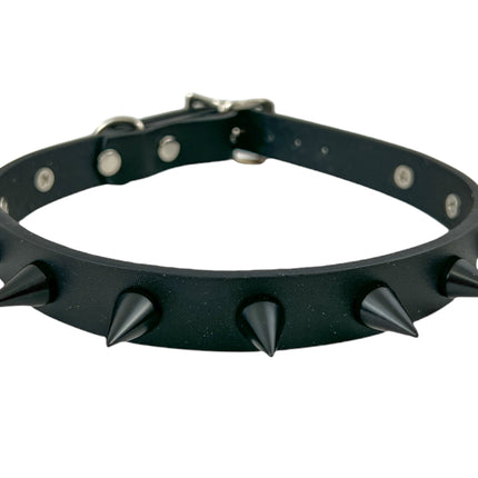 CK167 3/4" BLACK LEATHER SMALL CONE SPIKES CHOKER