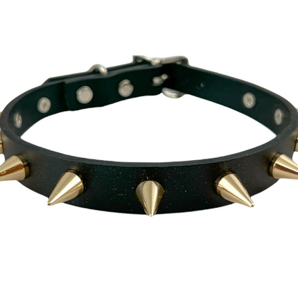 CK167 3/4" BLACK LEATHER SMALL CONE SPIKES CHOKER