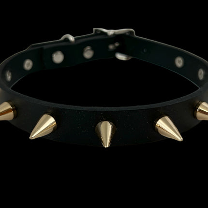 CK167 3/4" BLACK LEATHER SMALL CONE SPIKES CHOKER