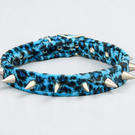 CK167LEOPARD  FUZZY LEOPARD CONE SPIKE CHOKER HANDMADE IN USA