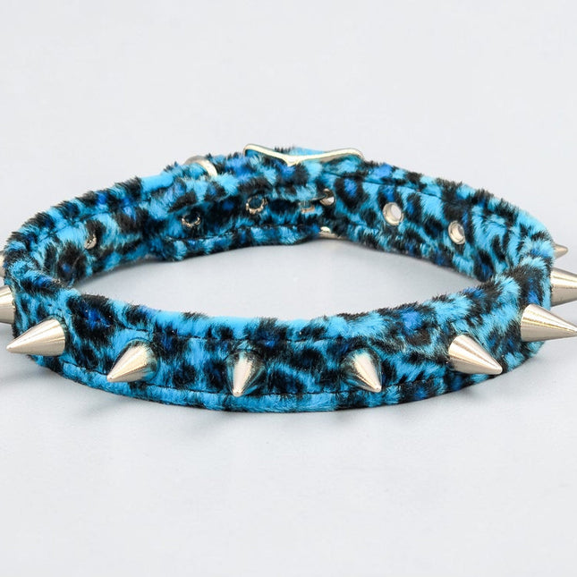 CK167LEOPARD  FUZZY LEOPARD CONE SPIKE CHOKER HANDMADE IN USA