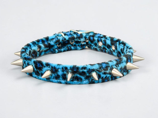 CK167LEOPARD  FUZZY LEOPARD CONE SPIKE CHOKER HANDMADE IN USA