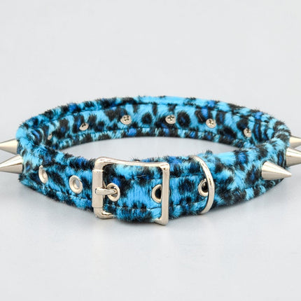CK167LEOPARD  FUZZY LEOPARD CONE SPIKE CHOKER HANDMADE IN USA