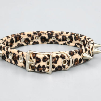 CK167LEOPARD  FUZZY LEOPARD CONE SPIKE CHOKER HANDMADE IN USA