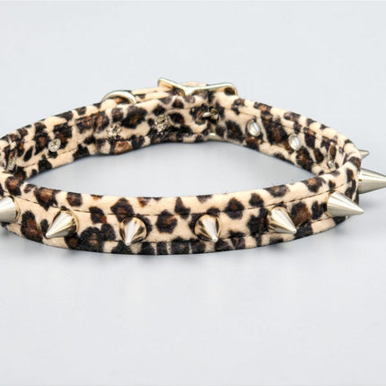 CK167LEOPARD  FUZZY LEOPARD CONE SPIKE CHOKER HANDMADE IN USA