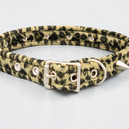 CK167LEOPARD  FUZZY LEOPARD CONE SPIKE CHOKER HANDMADE IN USA