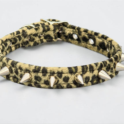 CK167LEOPARD  FUZZY LEOPARD CONE SPIKE CHOKER HANDMADE IN USA