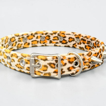 CK167LEOPARD  FUZZY LEOPARD CONE SPIKE CHOKER HANDMADE IN USA
