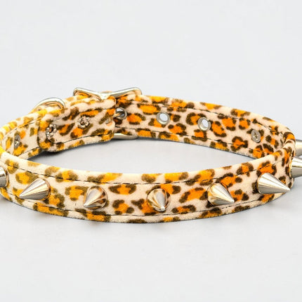CK167LEOPARD  FUZZY LEOPARD CONE SPIKE CHOKER HANDMADE IN USA