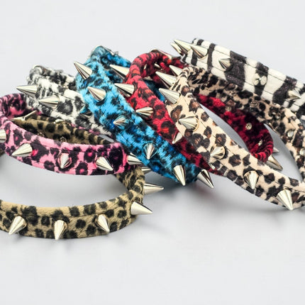 CK167LEOPARD  FUZZY LEOPARD CONE SPIKE CHOKER HANDMADE IN USA