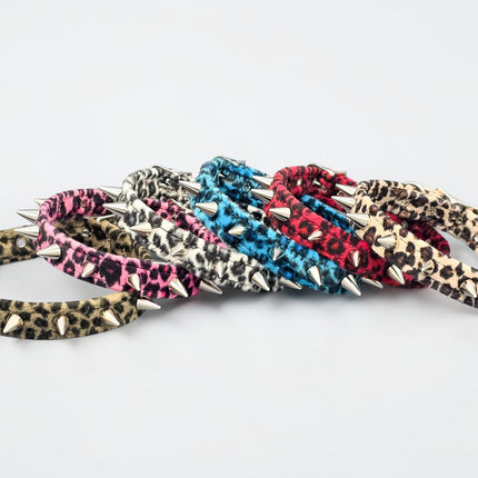 CK167LEOPARD  FUZZY LEOPARD CONE SPIKE CHOKER HANDMADE IN USA