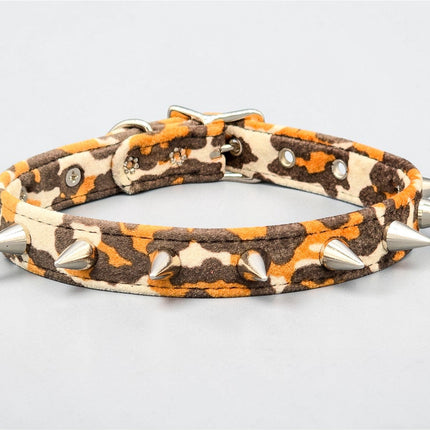 CK167LEOPARD  FUZZY LEOPARD CONE SPIKE CHOKER HANDMADE IN USA