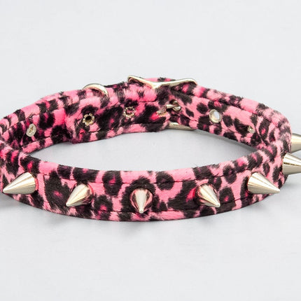 CK167LEOPARD  FUZZY LEOPARD CONE SPIKE CHOKER HANDMADE IN USA