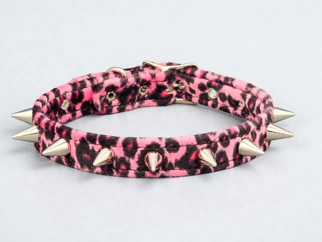 CK167LEOPARD  FUZZY LEOPARD CONE SPIKE CHOKER HANDMADE IN USA