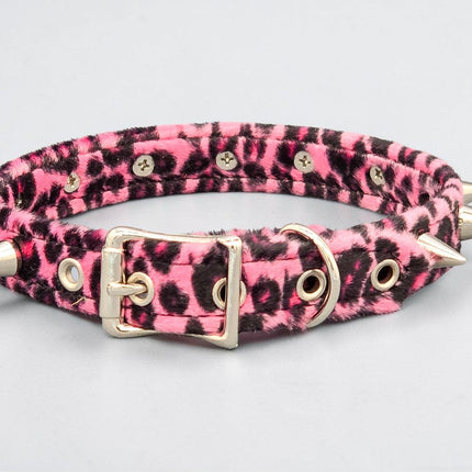 CK167LEOPARD  FUZZY LEOPARD CONE SPIKE CHOKER HANDMADE IN USA