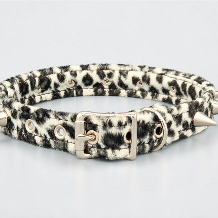 CK167LEOPARD  FUZZY LEOPARD CONE SPIKE CHOKER HANDMADE IN USA
