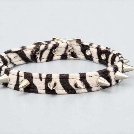 CK167LEOPARD  FUZZY LEOPARD CONE SPIKE CHOKER HANDMADE IN USA