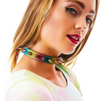CK167RN-USA  RAINBOW  3/4" SMALL CONE SPIKES CHOKER