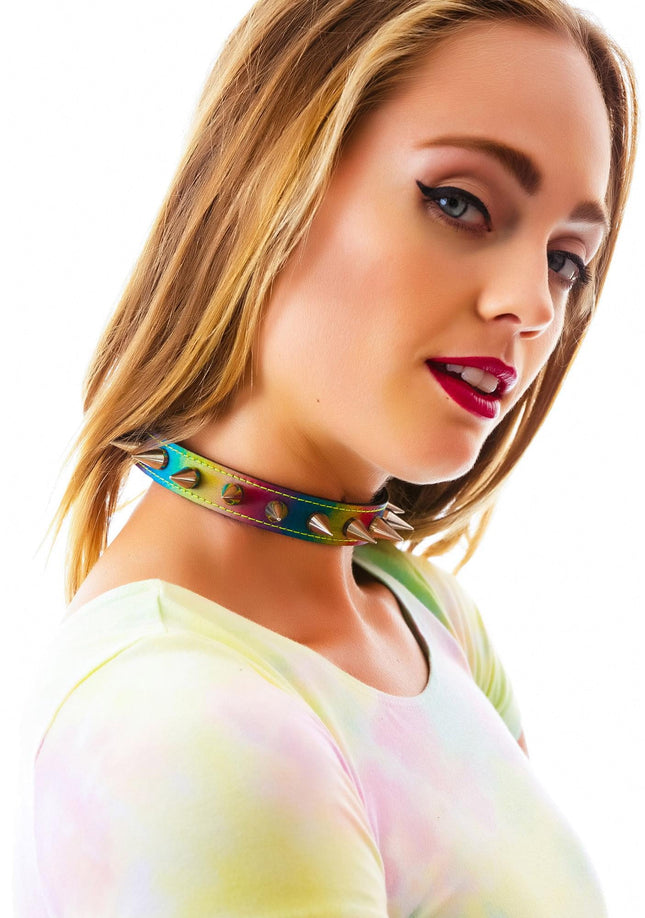 CK167RN-USA  RAINBOW  3/4" SMALL CONE SPIKES CHOKER
