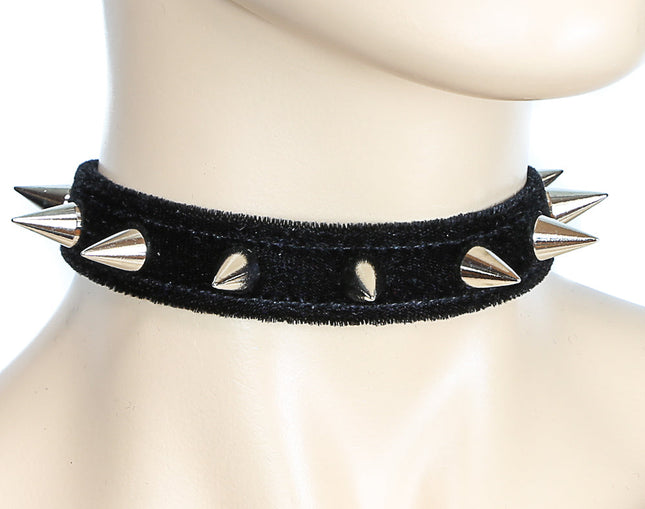 CK167VELVET 3/4" BLACK VELVET CHOKER CONE SPIKES