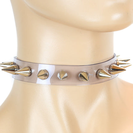 CK167VN-CLR  3/4" BLACK LEATHER CHOKER CONE SPIKES
