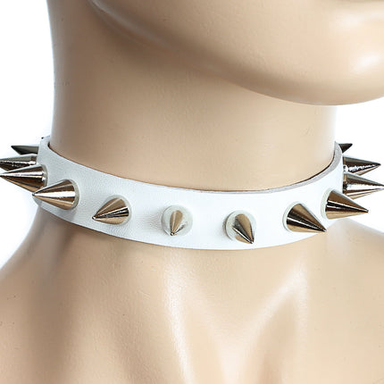 CK167WHT 3/4" WHITE  LEATHER CHOKER CONE SPIKES