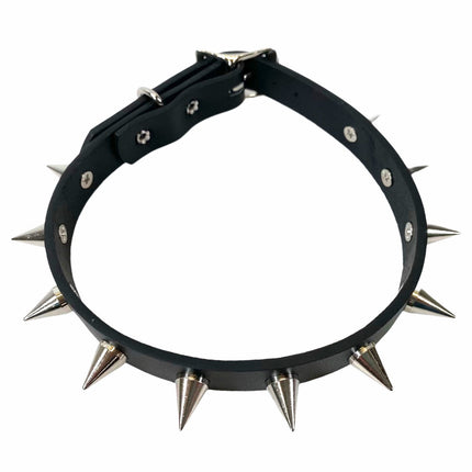 CK167 3/4" BLACK LEATHER SMALL CONE SPIKES CHOKER